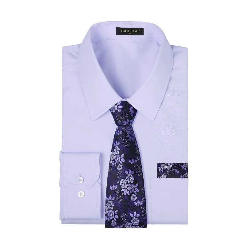 Men's Casual Friday Shirts for Relaxed Office DaysMen's Shirt with Tie Handkerchief Set - LAVENDER Men's Casual Friday Shirts for Relaxed Office DaysMen's Shirt with Tie Handkerchief Set - LAVENDER
