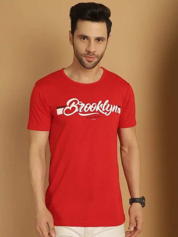 Layered Men's VestsMack Jonney Round Neck Cotton Printed Red T-Shirt for Men
