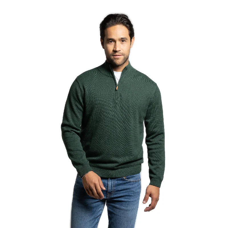 Men's Sweaters with Contrast TrimPima Cotton Quarter Zip Sweaters - Forest Green