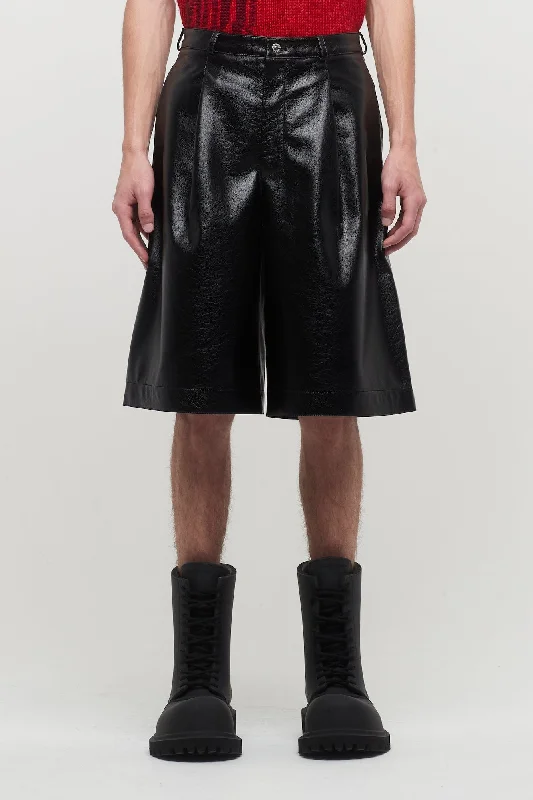 Men's Pants with Button-CuffsLu'u Dan Unisex Faux Leather Boxy Shorts In Black