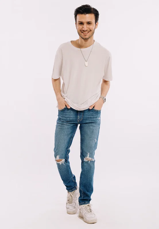 Jeans for Men with a Curvy BodySkinny Fit Ripped Jeans - Mid Blue Wash