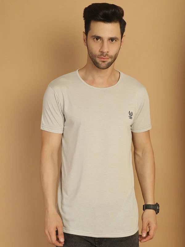 Men's Shirts with Floral PrintsMack Jonney Round Neck Cotton Solid Light Grey T-Shirt for Men Men's Shirts with Floral PrintsMack Jonney Round Neck Cotton Solid Light Grey T-Shirt for Men