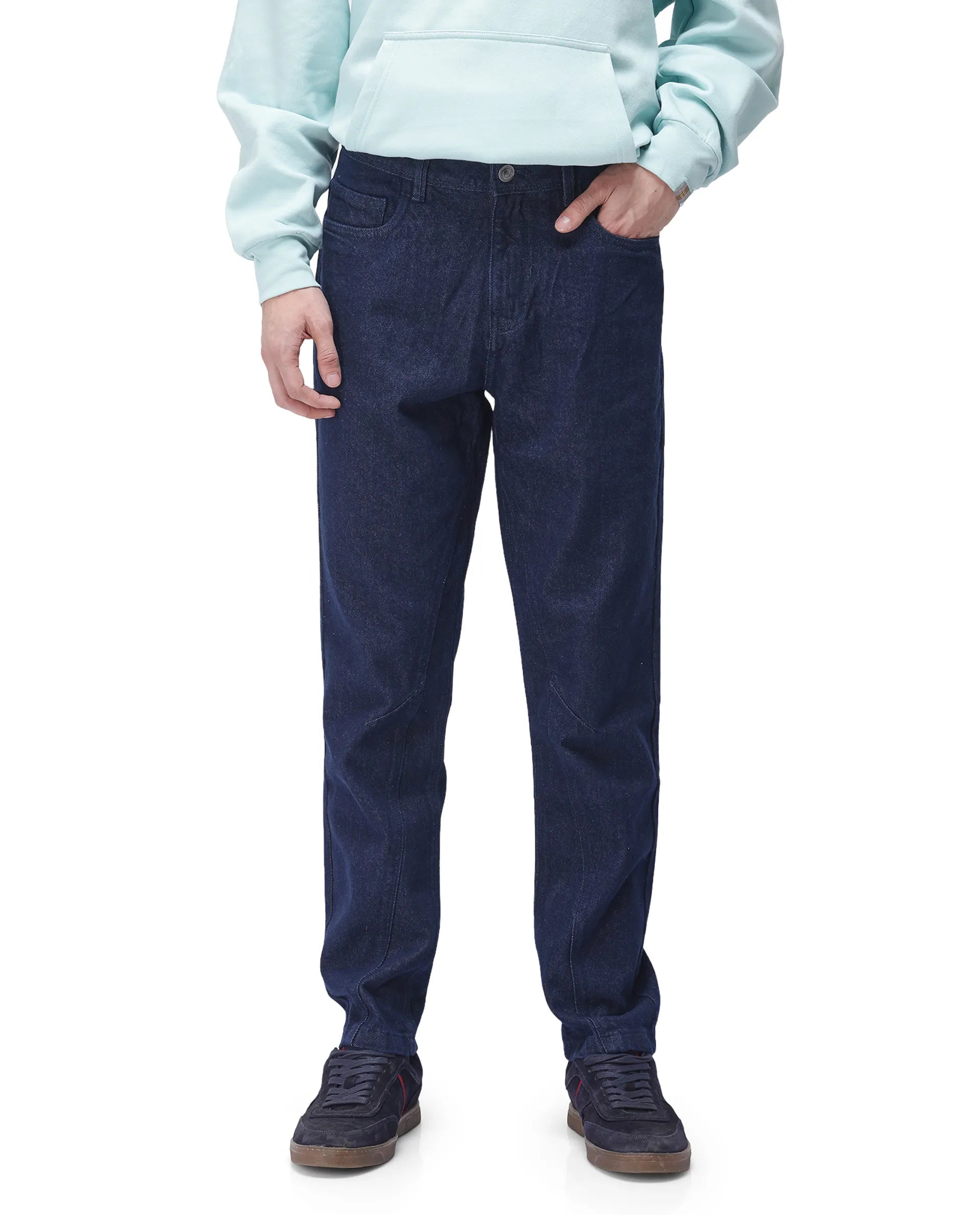 Slim-Fit Men's JeansRare Rabbit Men's Kobetor Dark Blue Cotton Fabric Rinse Wash Mid Rise Cut and Sew Solid Jeans Slim-Fit Men's JeansRare Rabbit Men's Kobetor Dark Blue Cotton Fabric Rinse Wash Mid Rise Cut and Sew Solid Jeans