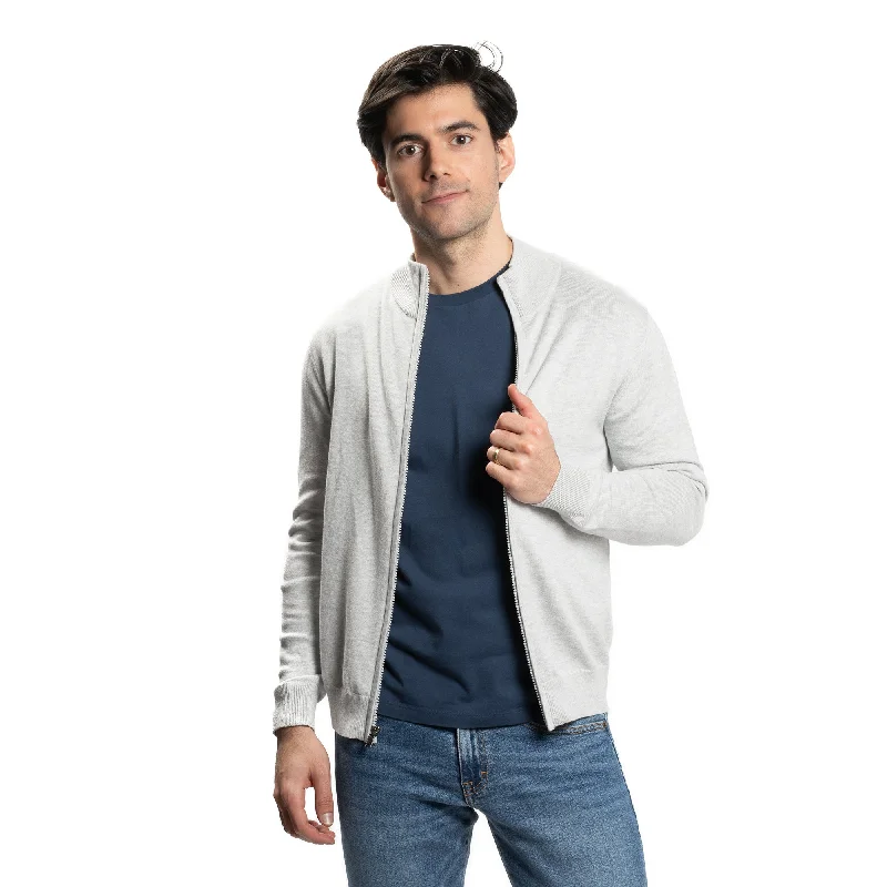 Men's Sweaters with Zip-Up CollarsPima Cotton Zip Sweater - Light Grey