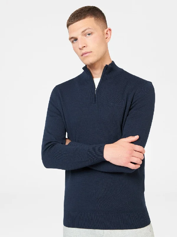 Men's Sweaters with Short SleevesMerino Knit Half-Zip Sweater - Dark Navy