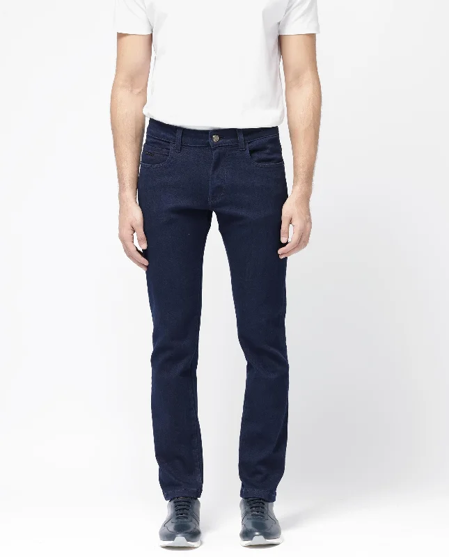 Comfort-Fit Men's JeansRare Rabbit Mens Manado Dark Navy Cotton Polyester Solid Slim Fit Jeans