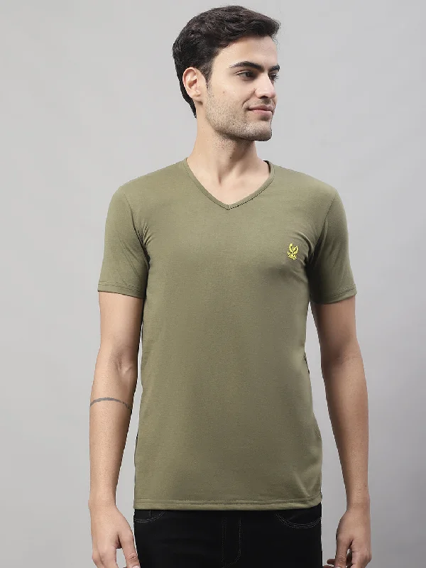 Men's Shirts with Velcro ClosuresMack Jonney V Neck Cotton Solid Olive T-Shirt for Men Men's Shirts with Velcro ClosuresMack Jonney V Neck Cotton Solid Olive T-Shirt for Men