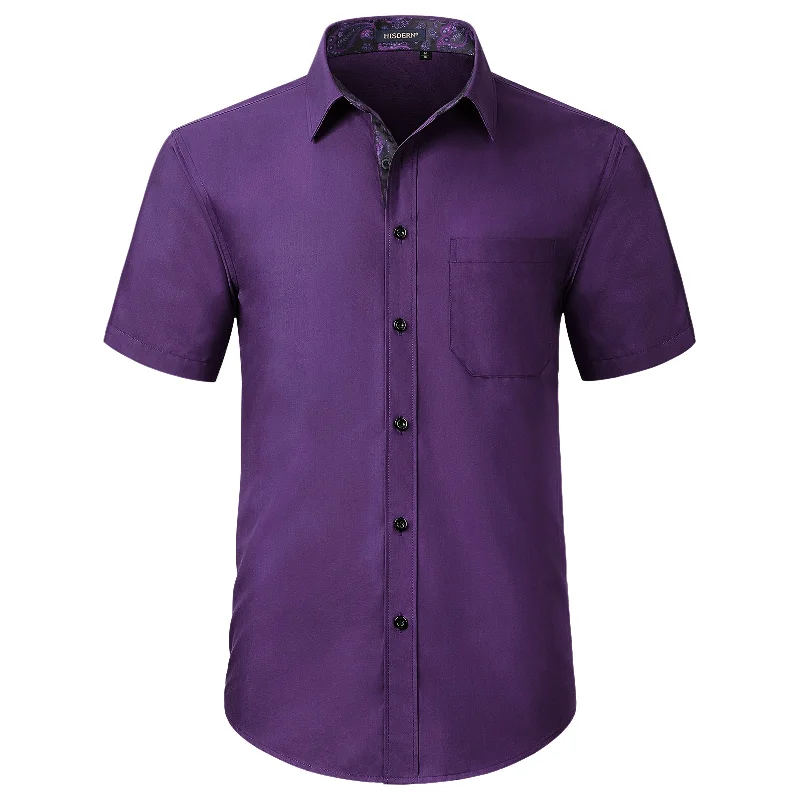 Men's Relaxed-Fit Shirts for Casual ComfortMen's Short Sleeve Shirt with Pocket - 016-PURPLE Men's Relaxed-Fit Shirts for Casual ComfortMen's Short Sleeve Shirt with Pocket - 016-PURPLE