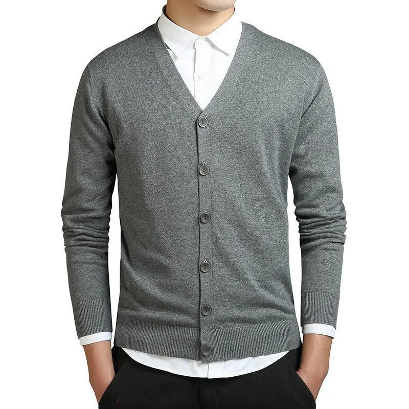 Men's Sweaters with Zip-Up CollarsMen's Plain V-Neck Cardigan