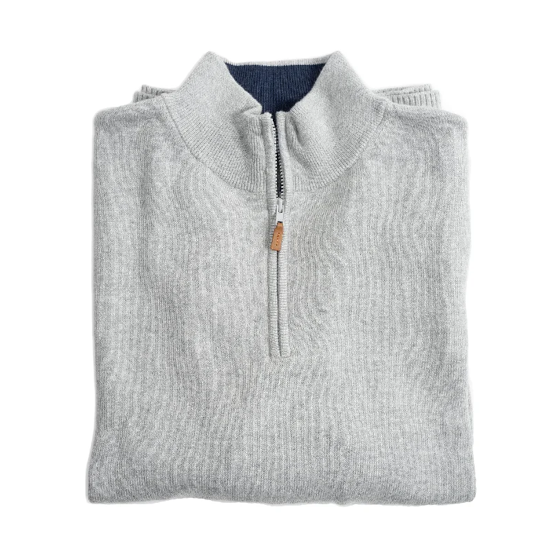 Men's Sweaters with Roll-Neck DesignsPima Cotton Quarter Zip Sweaters - Grey