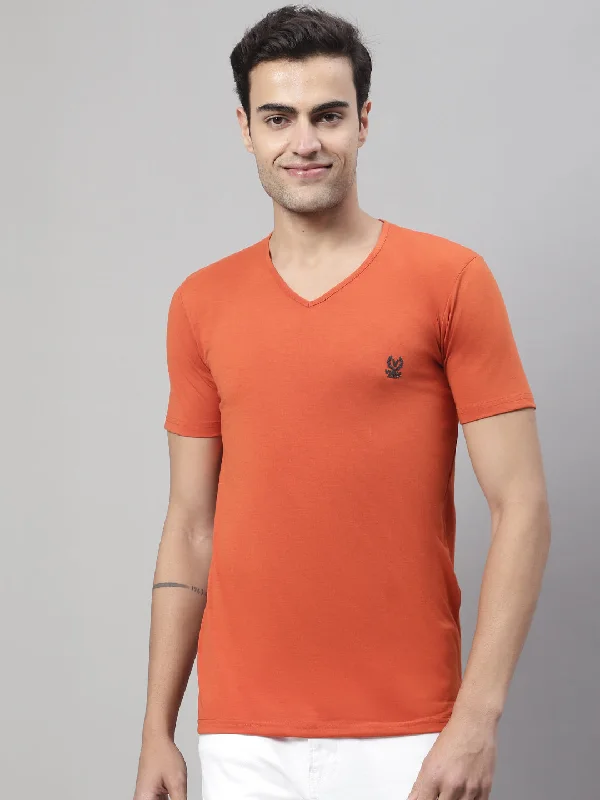 Men's Shirts with Drawstring WaistbandsMack Jonney V Neck Cotton Solid Rust T-Shirt for Men Men's Shirts with Drawstring WaistbandsMack Jonney V Neck Cotton Solid Rust T-Shirt for Men
