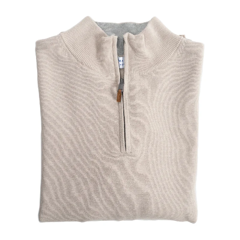 Men's Sweaters with Intarsia DesignsPima Cotton Quarter Zip Sweaters - Sand