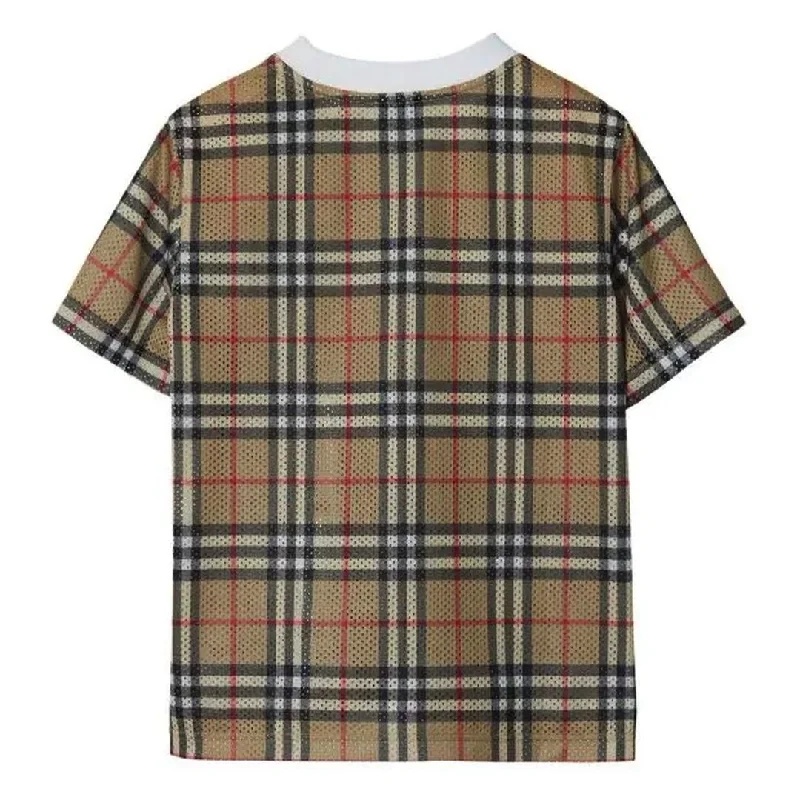 Men's Shirts with Moisture-Wicking FabricBeige Check Mesh T-shirt
