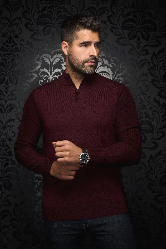 Men's Sweaters with Drawstring WaistbandsAu Noir® Sweaters | Mesta Burgundy