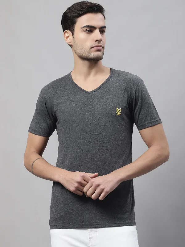 Men's Shirts with Appliquéd SleevesMack Jonney V Neck Cotton Solid Anthracite T-Shirt for Men Men's Shirts with Appliquéd SleevesMack Jonney V Neck Cotton Solid Anthracite T-Shirt for Men
