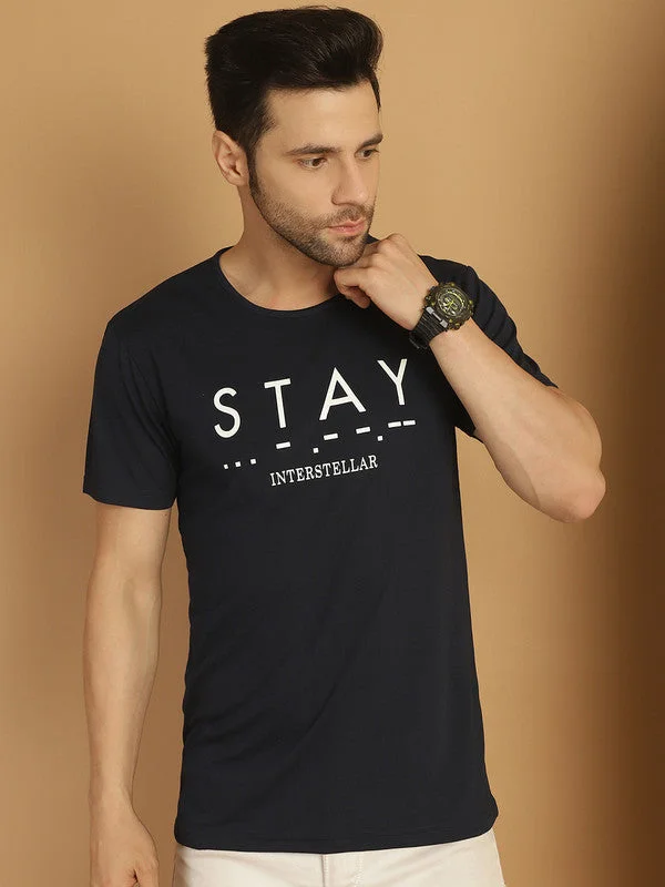 Men's Shirts with Embellished CollarsMack Jonney Printed Navy Blue Round Neck Cotton Half sleeves Tshirt For Men Men's Shirts with Embellished CollarsMack Jonney Printed Navy Blue Round Neck Cotton Half sleeves Tshirt For Men