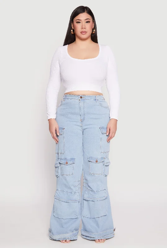 Premium Quality Men's Jeans for Every OccasionPlus Size Daisy Cargo Pocket Flare Jeans