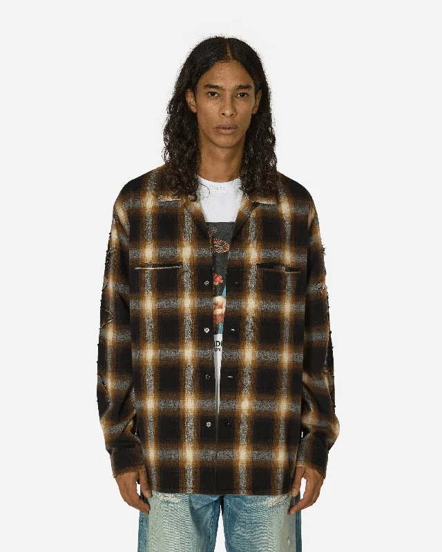 Men's Machine-Washable Shirts for ConvenienceCheckered Shirt Brown