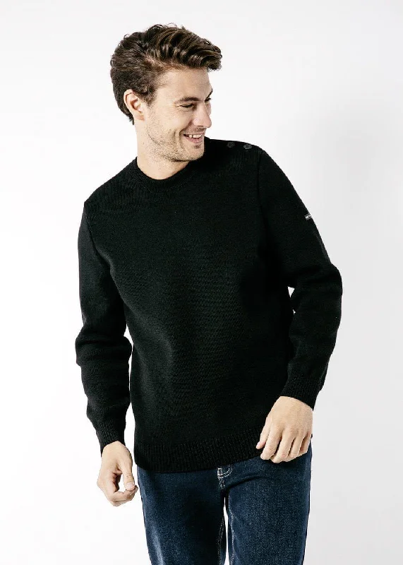 Men's Sweaters with ButtonsCANCALE - Wool Fisherman Sweater with Button Shoulder | Loose Fit (BLACK) Men's Sweaters with ButtonsCANCALE - Wool Fisherman Sweater with Button Shoulder | Loose Fit (BLACK)
