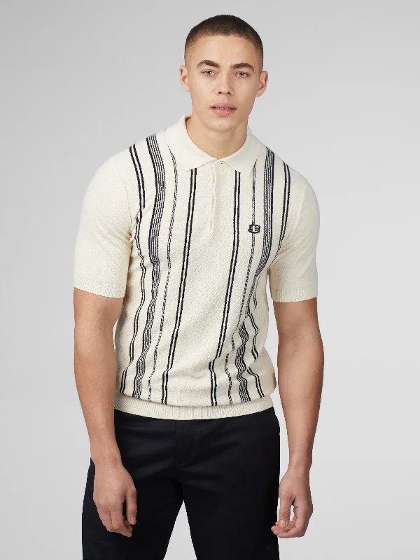Men's Sweaters with ButtonsB by Ben Sherman Crinkle Cotton Stripe Polo - Ivory
