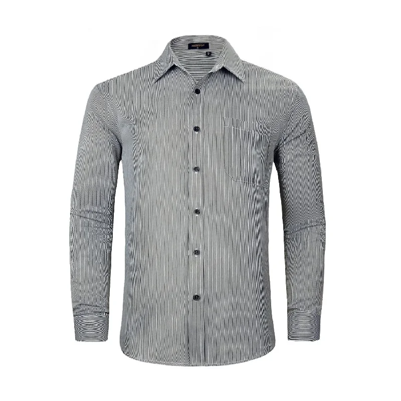 Men's Custom-Fit Shirts for a Personalized LookMen's Casual Long Sleeve Striped Shirt - BLACK Men's Custom-Fit Shirts for a Personalized LookMen's Casual Long Sleeve Striped Shirt - BLACK
