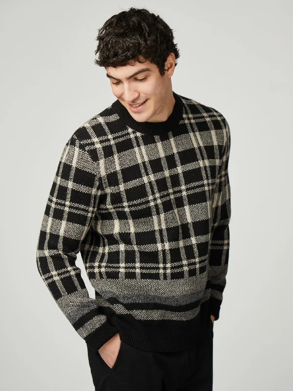 Men's Sweaters for Casual OccasionsTartan Jacquard Crew - Black