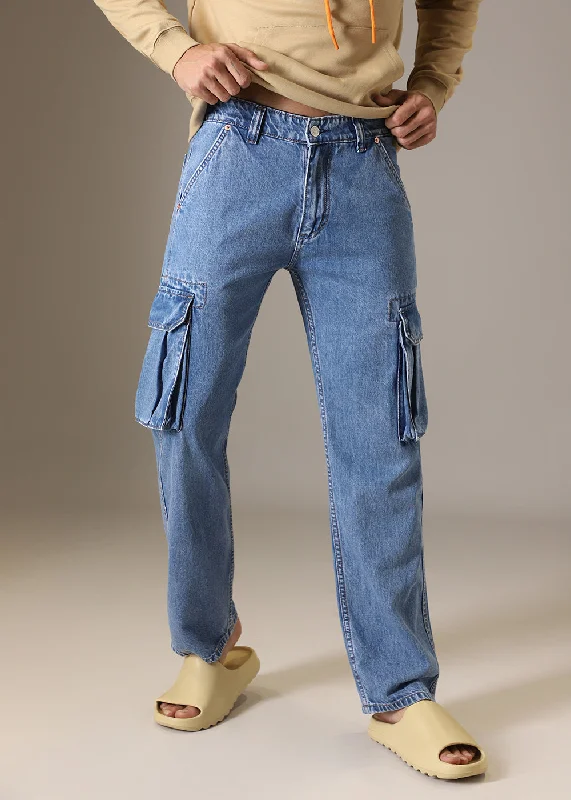 Everyday Casual Men's JeansDark Blue Baggy Cargo Denim