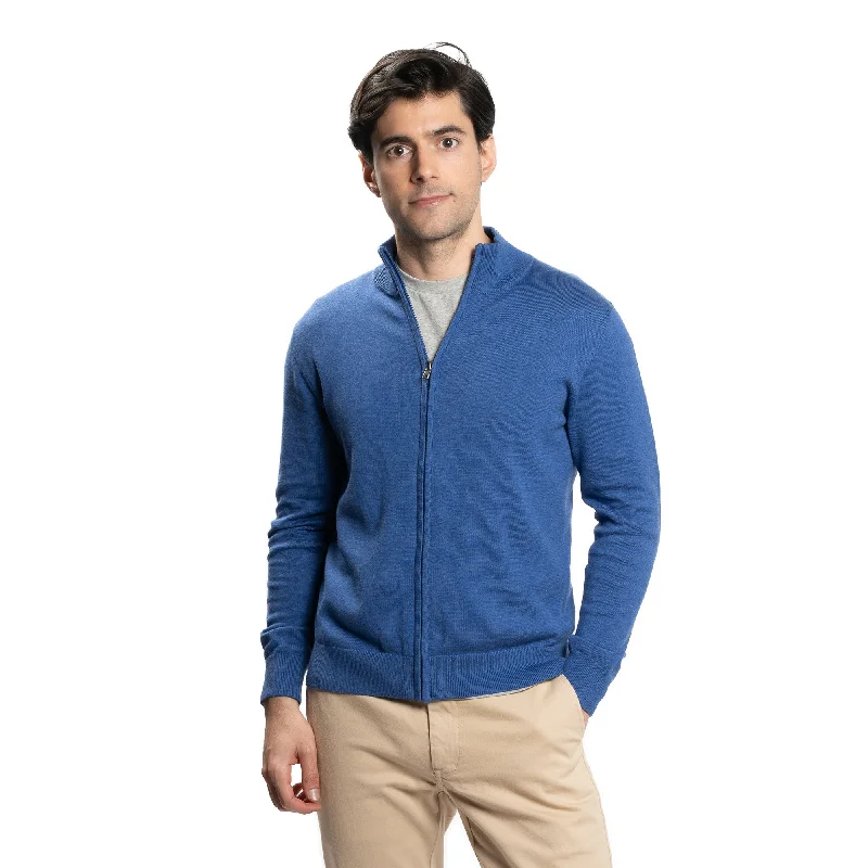 Men's Sweaters with Asymmetrical HemlinesPima Cotton Zip Sweater - Denim