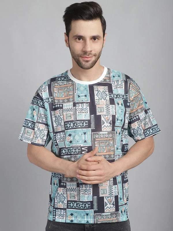 Men's Shirts with Geometric PatternsMack Jonney Printed White Round Neck Cotton Oversize Half sleeves Tshirt For Men Men's Shirts with Geometric PatternsMack Jonney Printed White Round Neck Cotton Oversize Half sleeves Tshirt For Men