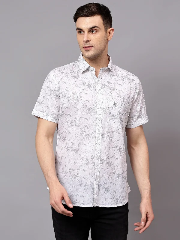 Men's Essential Dress Shirts for Everyday WearMen's Grey Casual Floral Print Half sleeve Shirt Men's Essential Dress Shirts for Everyday WearMen's Grey Casual Floral Print Half sleeve Shirt