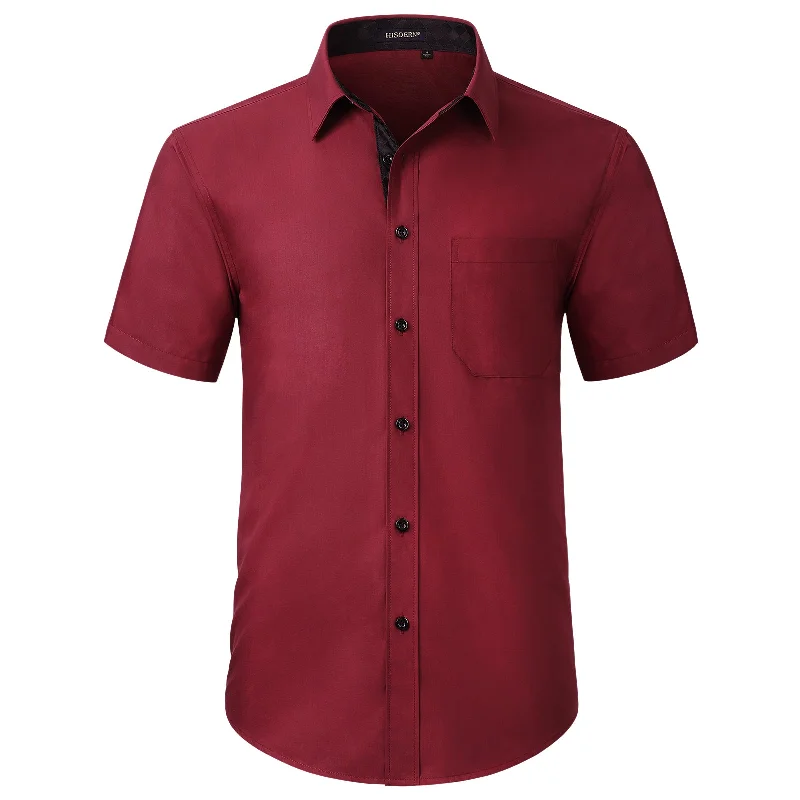 Men's Button-Down Collar Shirts for Staying PolishedMen's Short Sleeve Shirt with Pocket - B1-RED Men's Button-Down Collar Shirts for Staying PolishedMen's Short Sleeve Shirt with Pocket - B1-RED