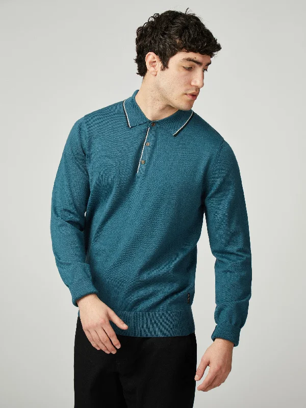 Men's Sweaters with Built-In ScarvesTipped Merino Polo - Lake Blue