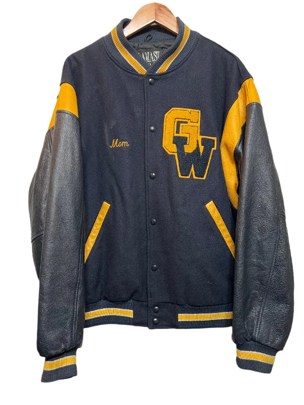 Trendy Men's Anorak JacketsLamasz Sport Washington Navy yellow Varsity Jacket (Size L)