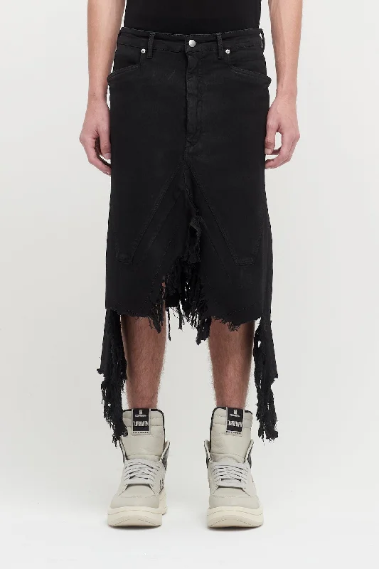 Men's Pants with Zippered PocketsRick Owens Slivered Mens Skirt in Black Shredded Denim Men's Pants with Zippered PocketsRick Owens Slivered Mens Skirt in Black Shredded Denim