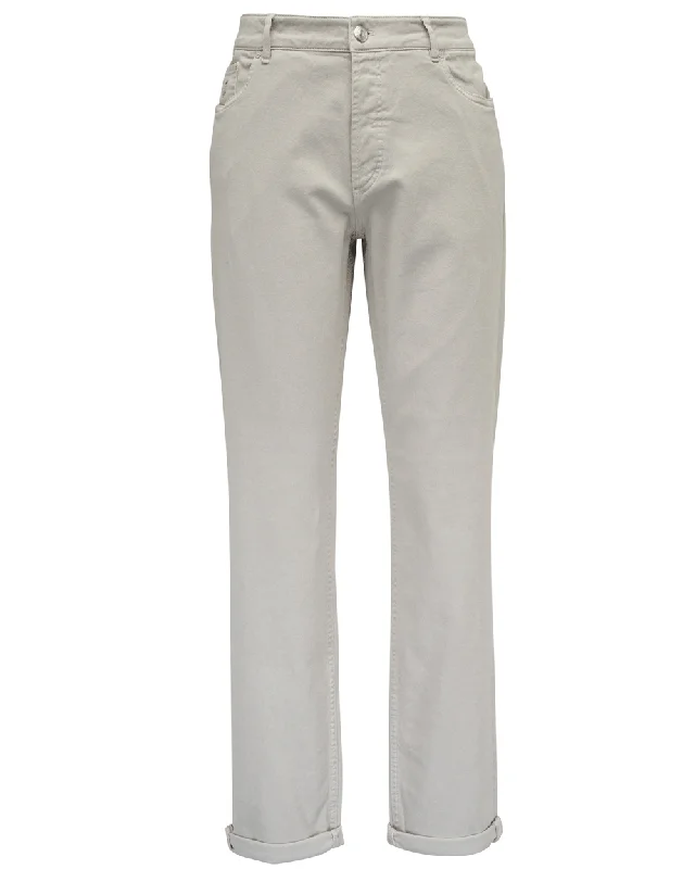 Inexpensive Rip and Tear Men's JeansLight Beige 5 Pocket Denim Pant