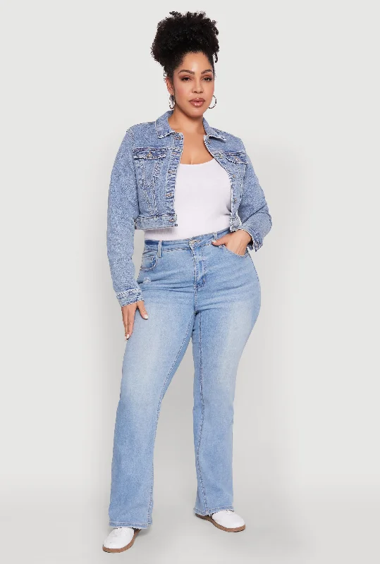 Wide-Leg Men's JeansPlus Size WAX Cropped Jean Jacket