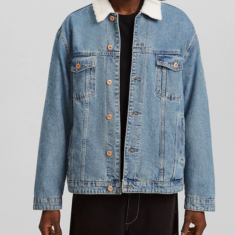 XL Men's JeansVintage Blue Denim Jacket with Sherpa