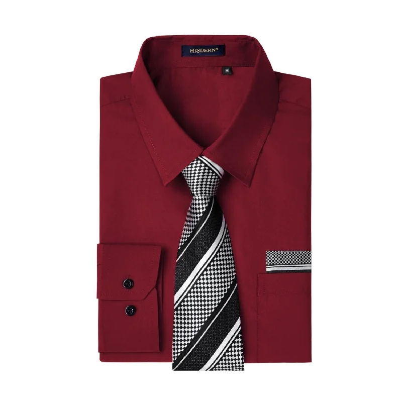 Men's Moisture-Wicking Shirts for All-Day ComfortMen's Shirt with Tie Handkerchief Set - RED Men's Moisture-Wicking Shirts for All-Day ComfortMen's Shirt with Tie Handkerchief Set - RED