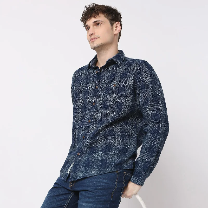 Men's Striped Shirts for a Maritime TwistCruiser™ Shirt - 100% Authentic Indigo Checkered Regular Fit Men's Striped Shirts for a Maritime TwistCruiser™ Shirt - 100% Authentic Indigo Checkered Regular Fit