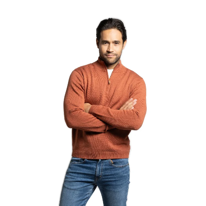 Men's Sweaters with Cable PatternsPima Cotton Quarter Zip Sweaters - Rust