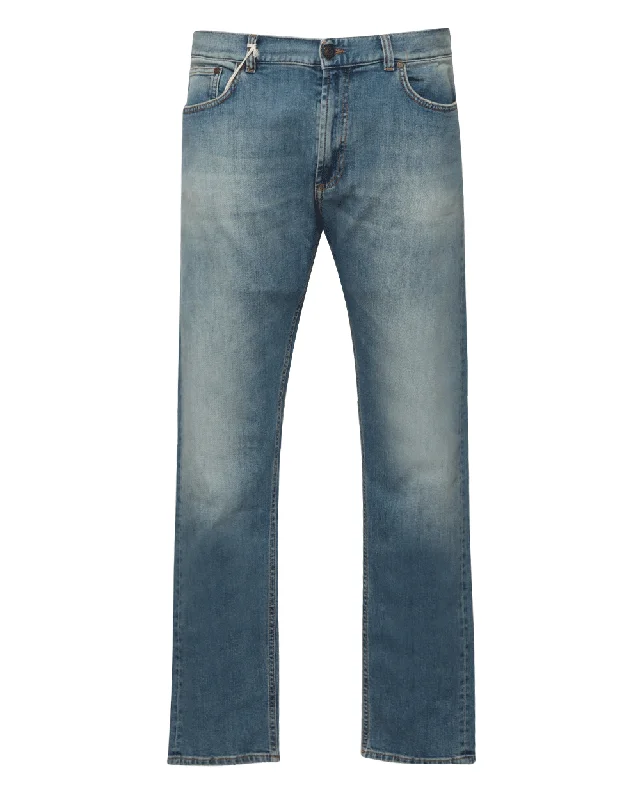Classic Blue Men's JeansMid Blue Distressed Denim Pant