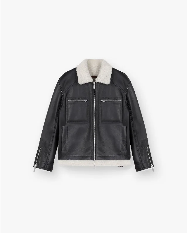 Men's Coats for Snowy WeatherReversible Shearling Jacket - Black