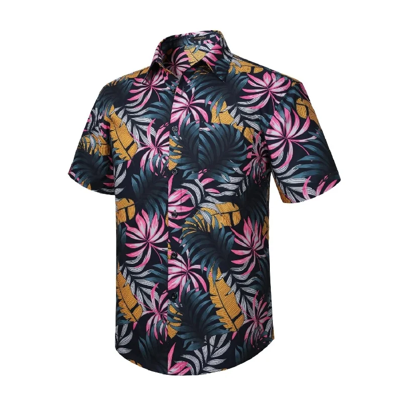 Casual Men's Button-Down ShirtsFunky Hawaiian Shirts with Pocket - 15-BLACK\LEAVES