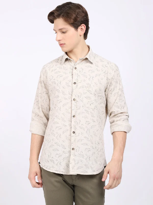 Men's Oxford Shirts for a Preppy StyleMen's Ecru Casual Ditsy Print Full Sleeve Shirt