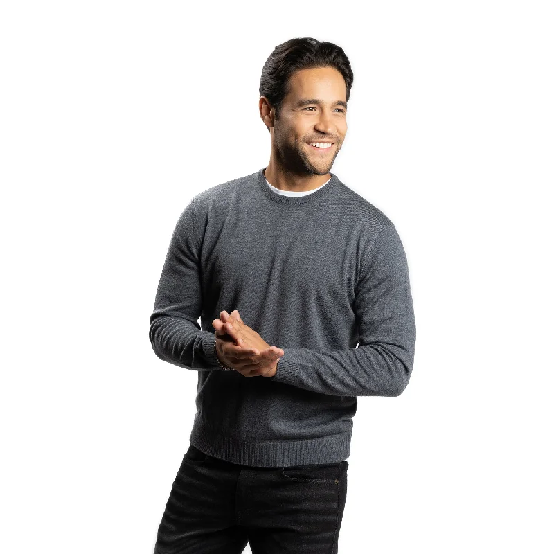 Men's Sweaters with Patch PocketsMerino Wool Sweaters Crew Neck - Charcoal