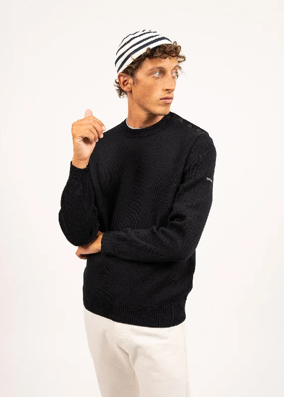 Men's Sweaters with High-Low HemlinesCANCALE - Wool Fisherman Sweater with Button Shoulder | Loose Fit (NAVY) Men's Sweaters with High-Low HemlinesCANCALE - Wool Fisherman Sweater with Button Shoulder | Loose Fit (NAVY)