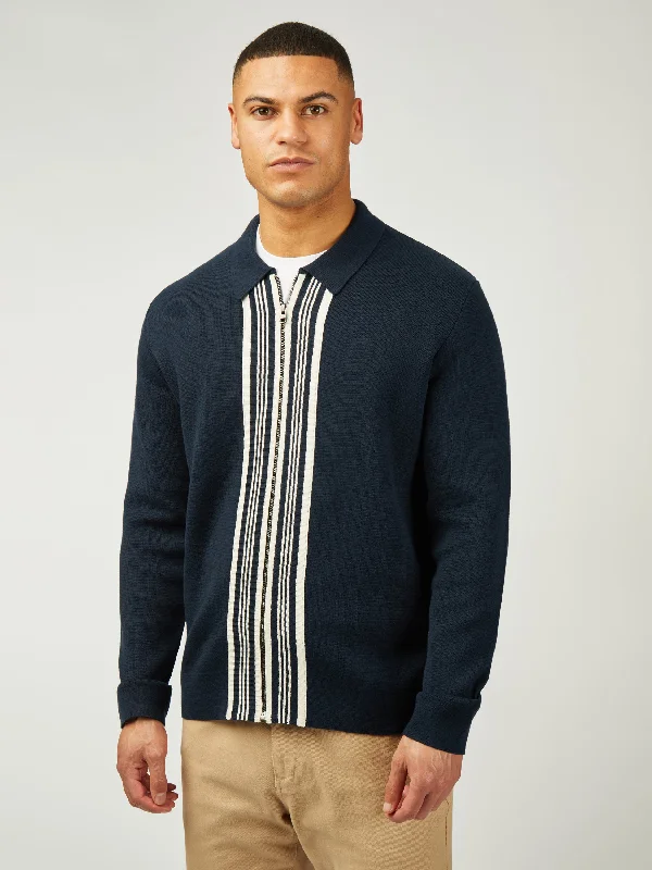 Men's Sweaters with Elastic WaistbandsTextured Zip Through - Dark Navy