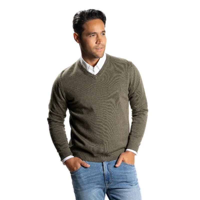 Men's Sweaters in Metallic ColorsMerino Wool Sweaters V Neck - Olive