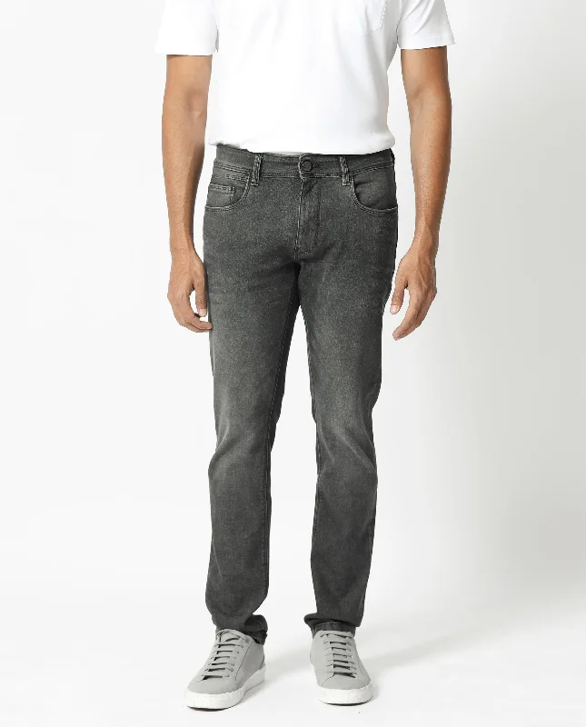 Elegant Men's JeansRare Rabbit Men's Cosmog Black Mid Wash Mid-Rise Slim Fit Jeans