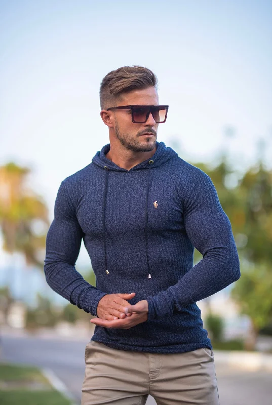 Men's Hoodies for Ice FishingFather Sons Classic Navy / Gold Ribbed Knit Hoodie Jumper - FSH507 Men's Hoodies for Ice FishingFather Sons Classic Navy / Gold Ribbed Knit Hoodie Jumper - FSH507